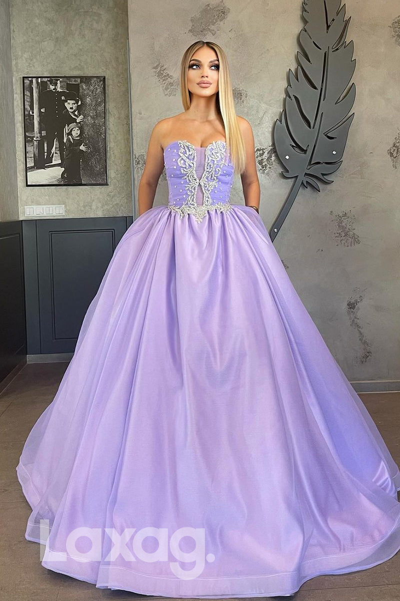 18761 - Sweetheart Beads Purple Long Formal Prom Evening Gowns with Pockets