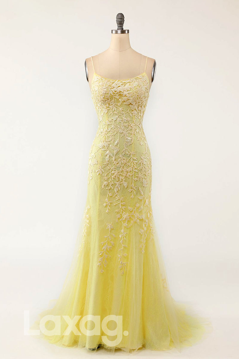 18766 - Women's Scoop Lace Applique Sheath Prom Dress