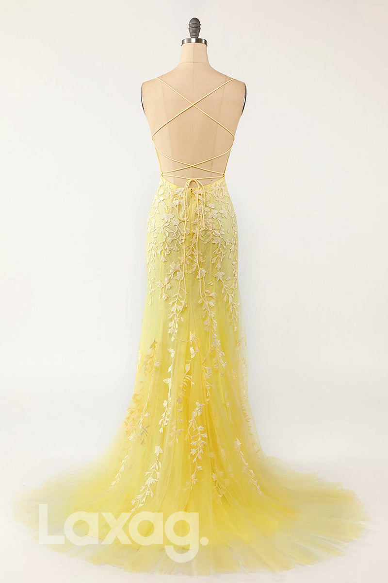 18766 - Women's Scoop Lace Applique Sheath Prom Dress