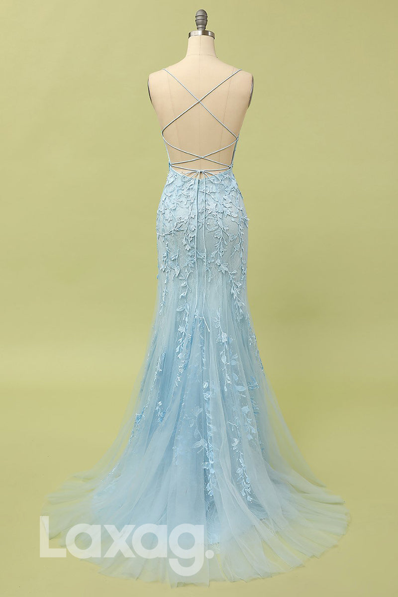 18766 - Women's Scoop Lace Applique Sheath Prom Dress