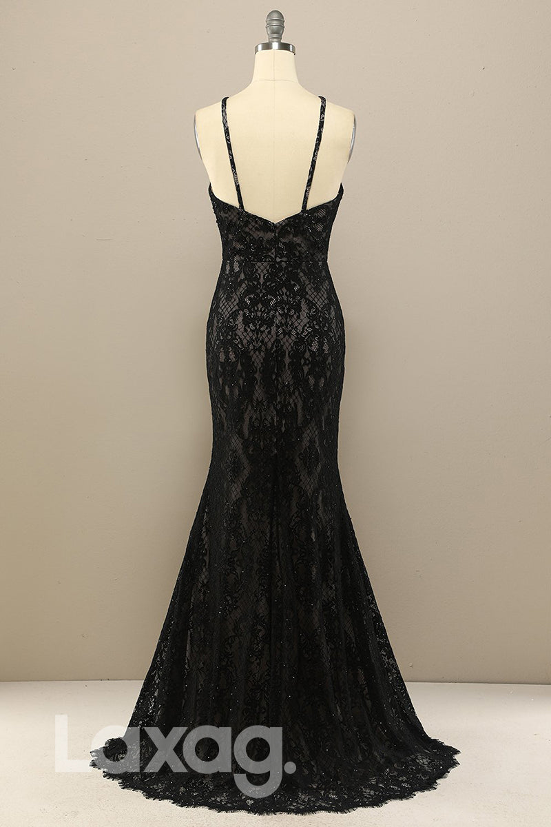 18768 - Chic Halter Lace Beads Mermaid Formal Evening Dress with Slit