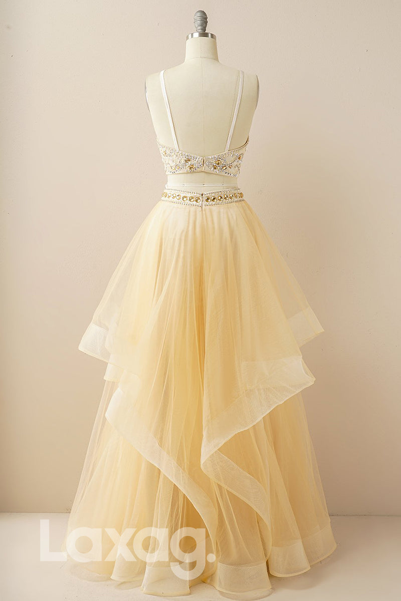 18779 - Chic Halter Beads Two-Piece Prom Dresses