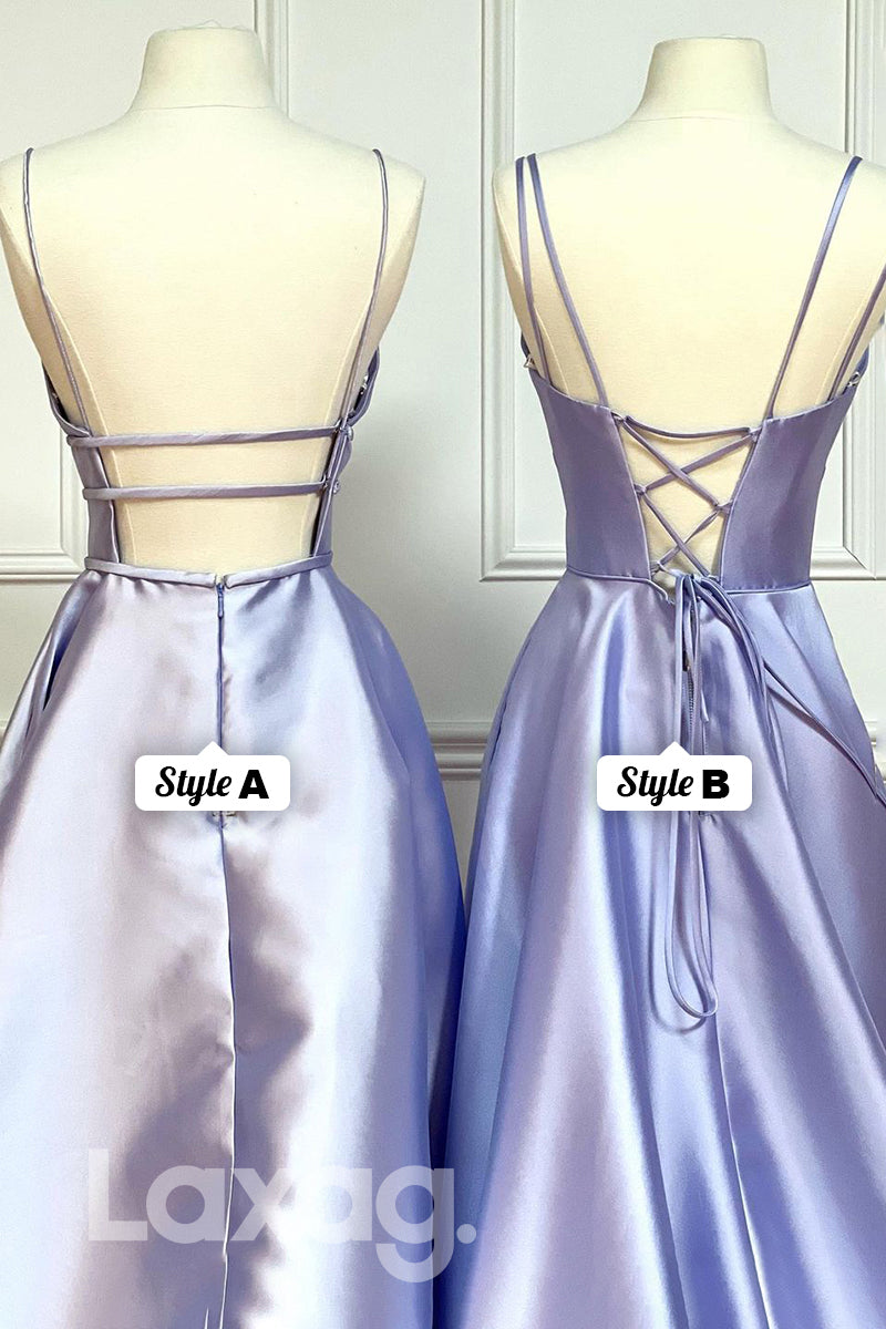 19783 - Plunging V-neck Lilac Satin Simple Prom Dress