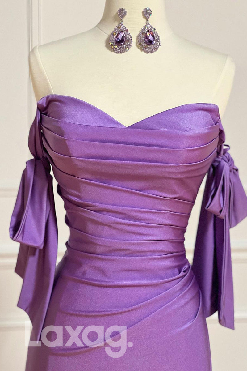 19787 - Sweetheart Pleats Split Lilac Sheath Prom Dress