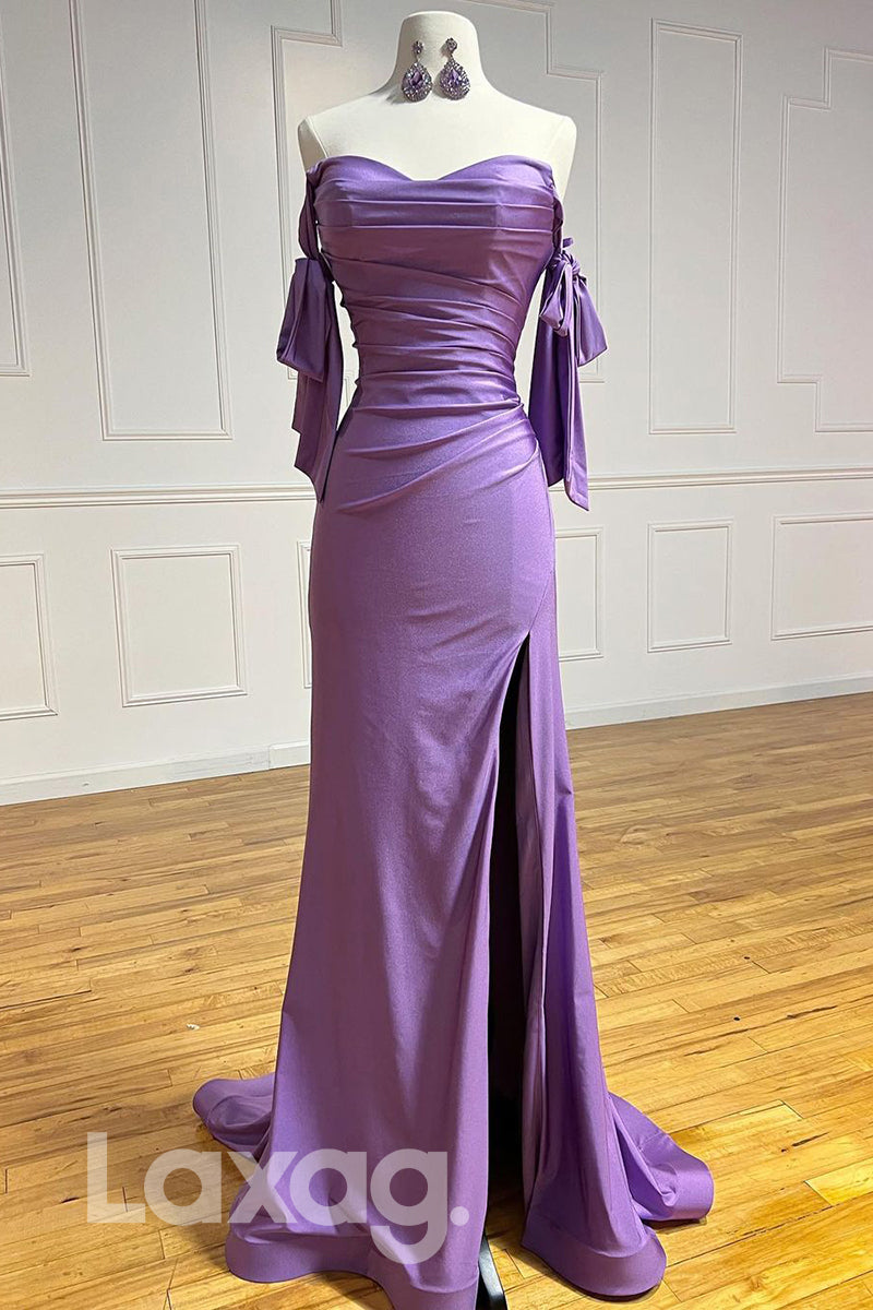 19787 - Sweetheart Pleats Split Lilac Sheath Prom Dress