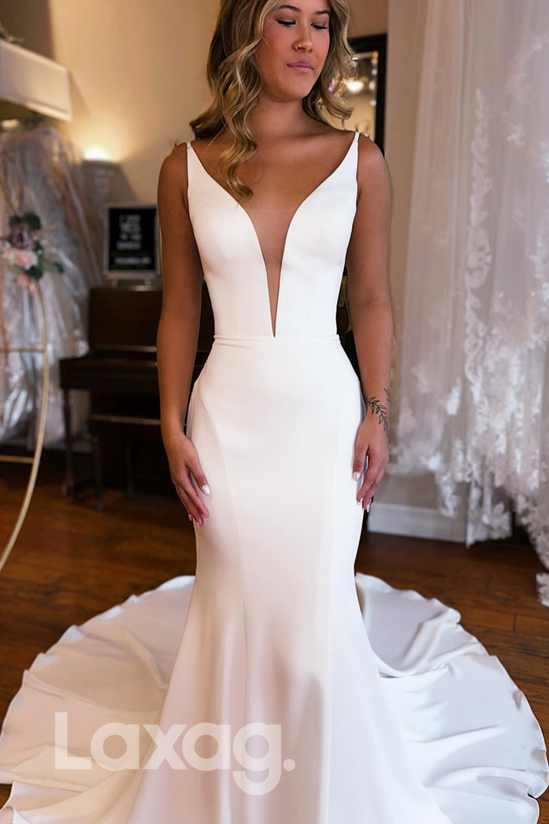 16767 - Plunging V Neck Backless Formal Prom Dress With Sweep Train