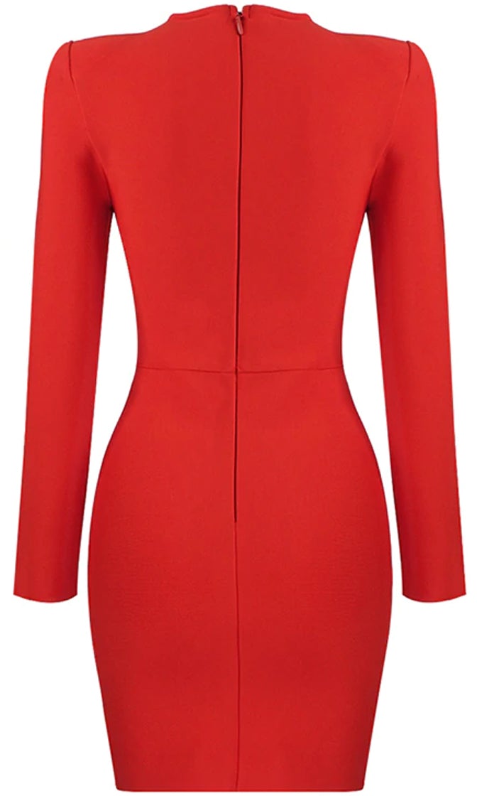 Mesh Inset Round Neck Long Sleeve Bodycon Mini Dress 17