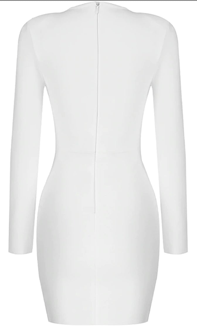 Mesh Inset Round Neck Long Sleeve Bodycon Mini Dress 10