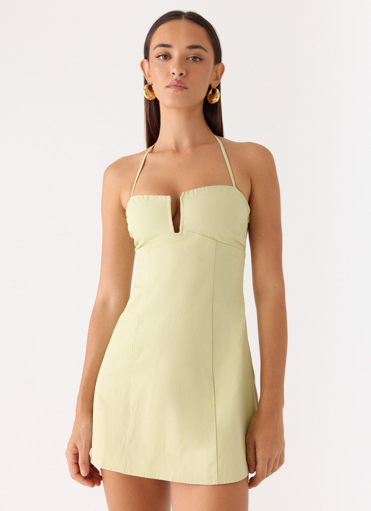 Halter Neck Notched Sweetheart A-Line Mini Dress