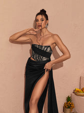 Leif Lace Corset Split Maxi Dress In Black 3