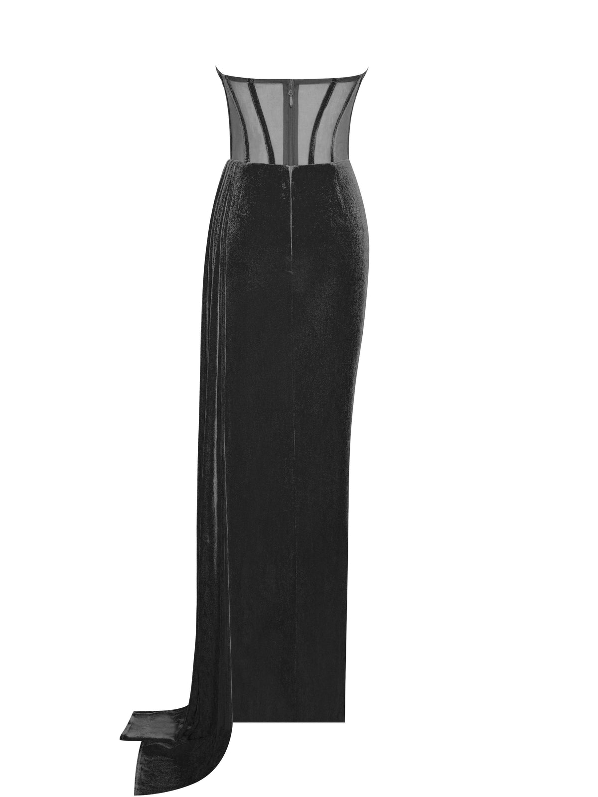 Strapless Velvet Sheer Corset High Split Maxi Dress 8