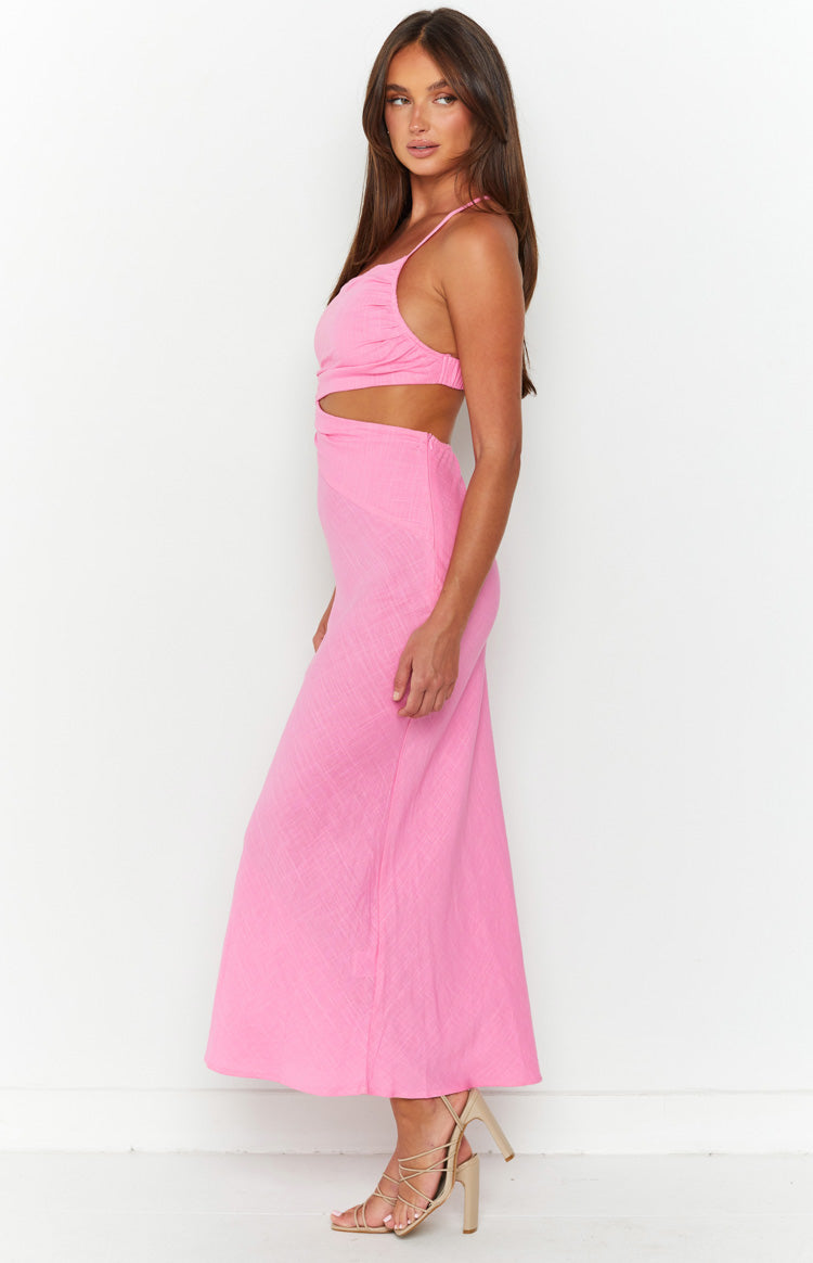 Linen Look Side Waist Cut Out Cami Column Maxi Dress 4