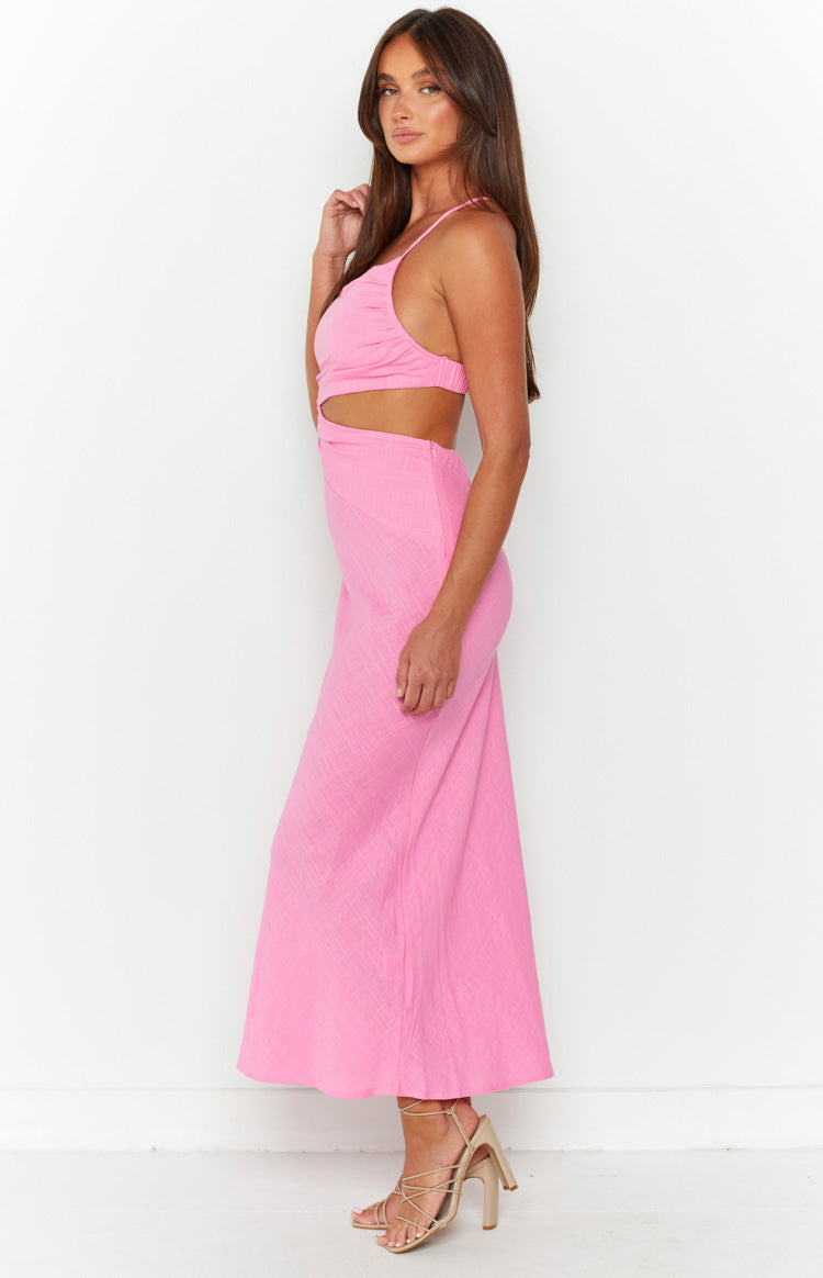 Linen Look Side Waist Cut Out Cami Column Maxi Dress 5