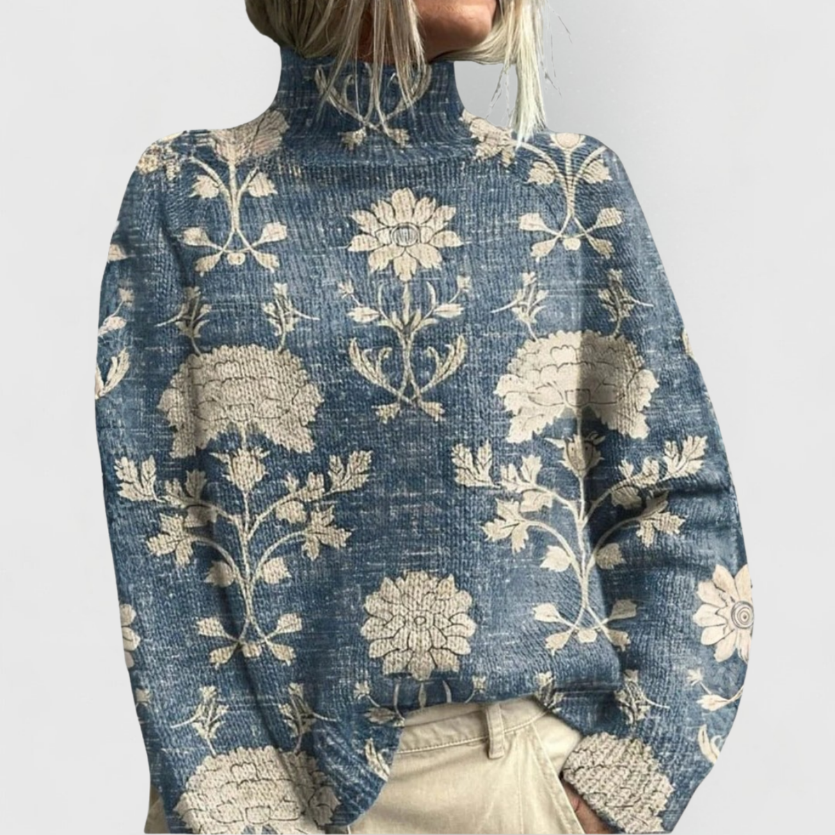 Floral Print Turtleneck Long Sleeve Sweater