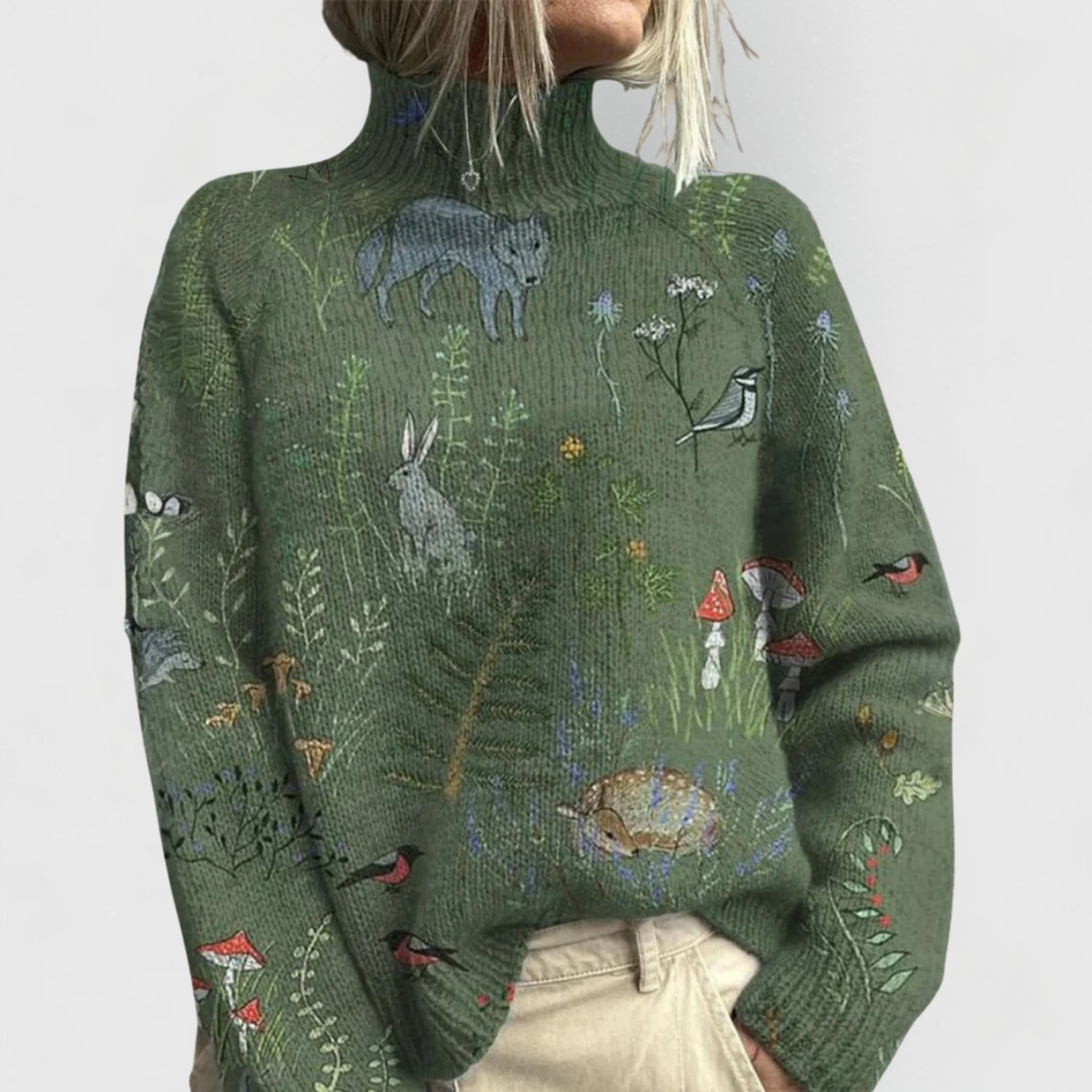 Floral Print Turtleneck Long Sleeve Sweater