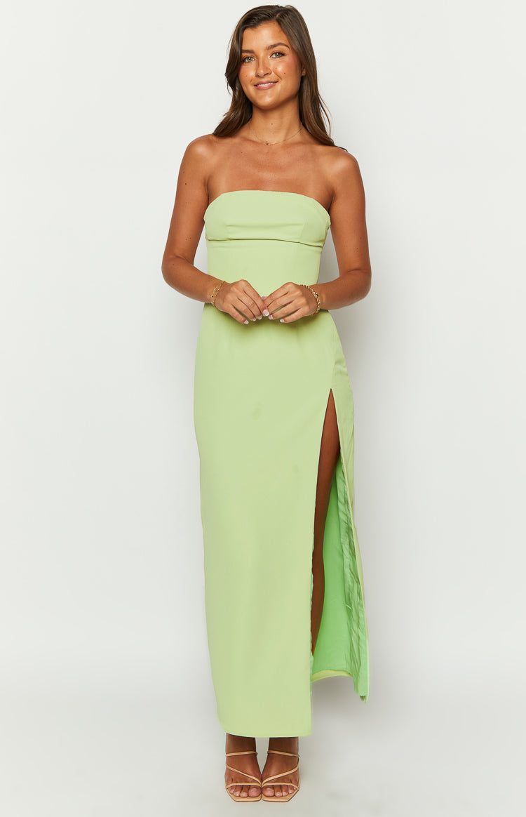 Strapless Straight Neck High Split Column Maxi Dress 3