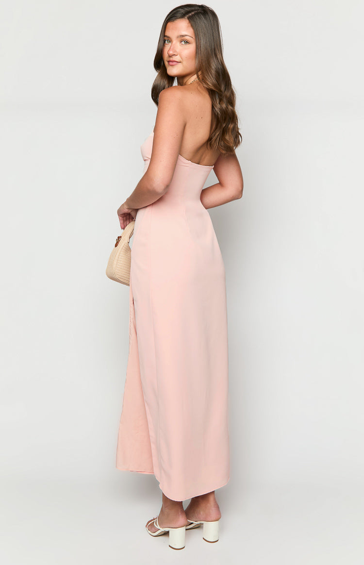 Strapless Straight Neck Column High Split Maxi Dress 7