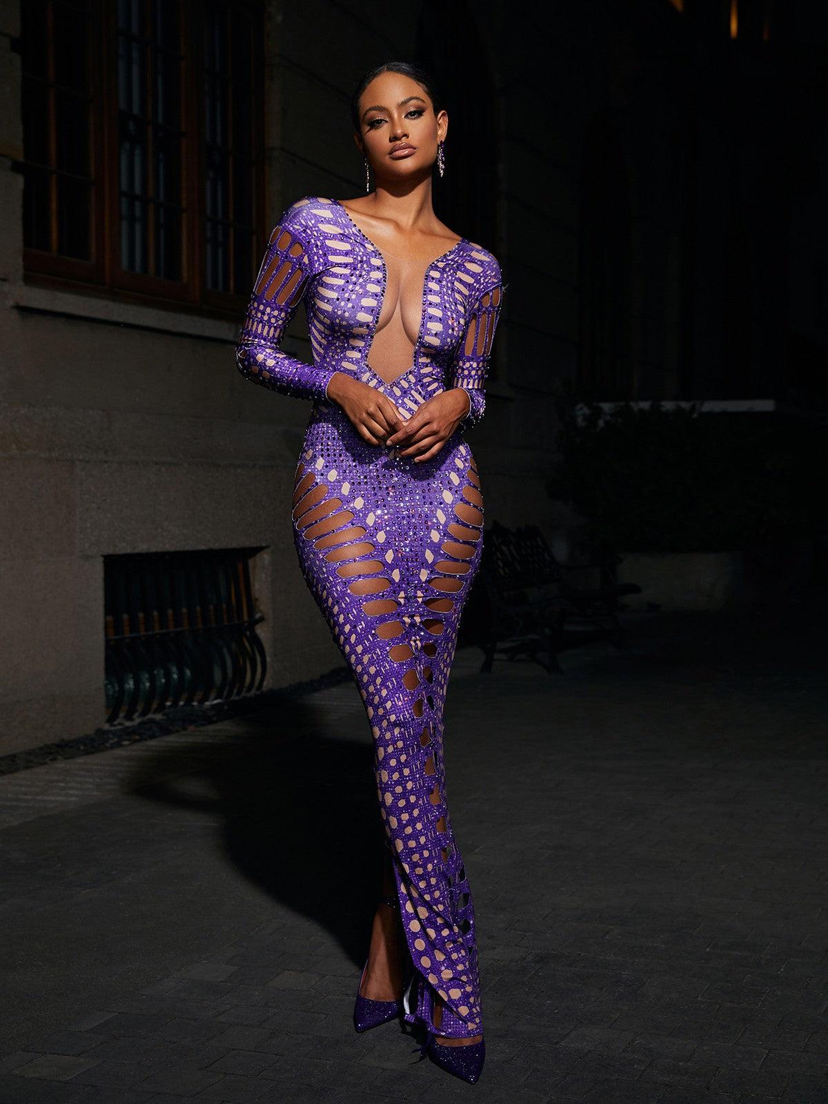Leocadia Rhinestone Cutout Maxi Dress 2
