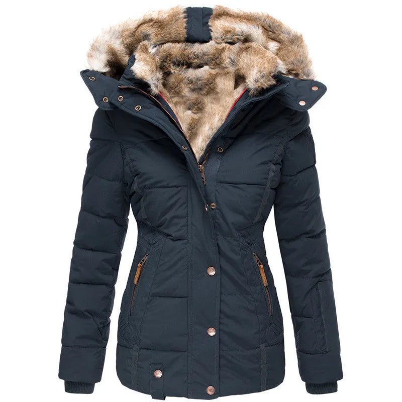 Faux Fur Hooded Zip Front Puffer Jacket