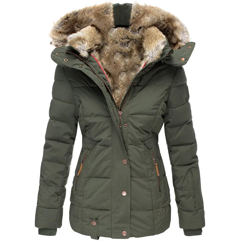 Faux Fur Hooded Zip Front Puffer Jacket