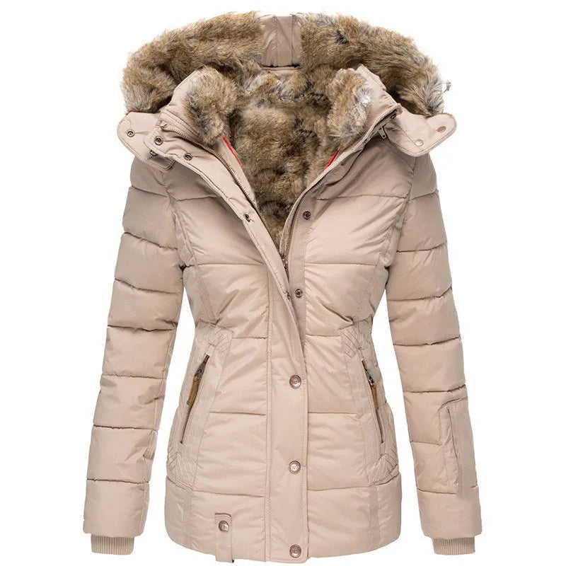 Faux Fur Hooded Zip Front Puffer Jacket