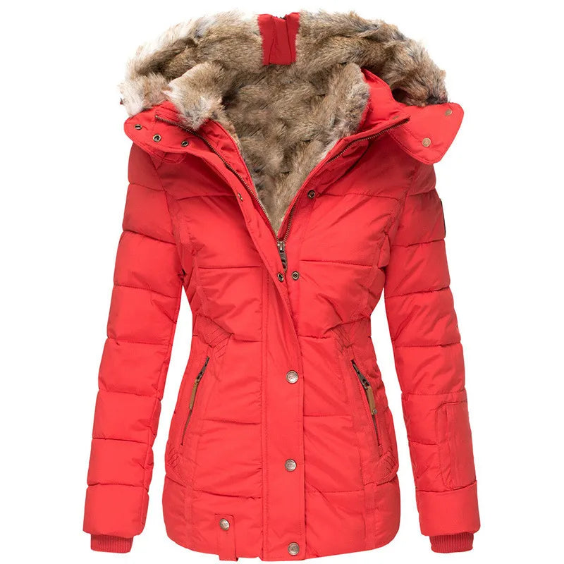 Faux Fur Hooded Zip Front Puffer Jacket