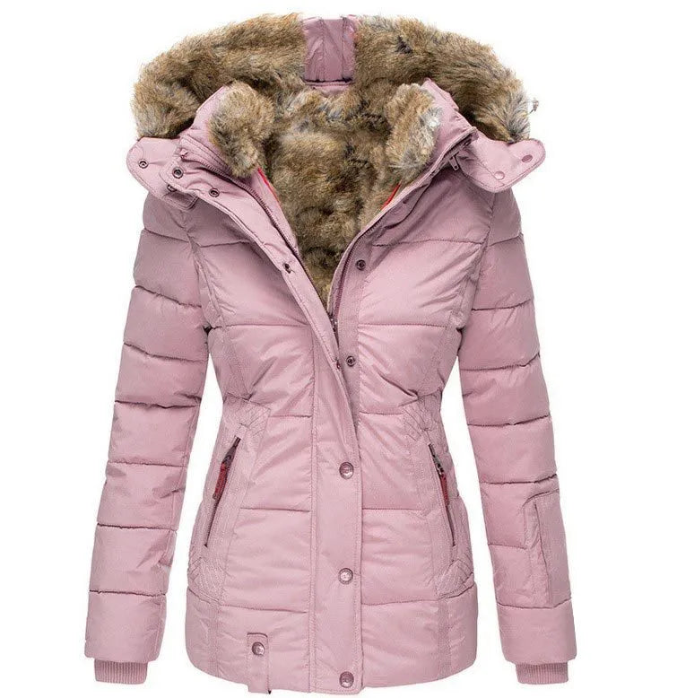Faux Fur Hooded Zip Front Puffer Jacket