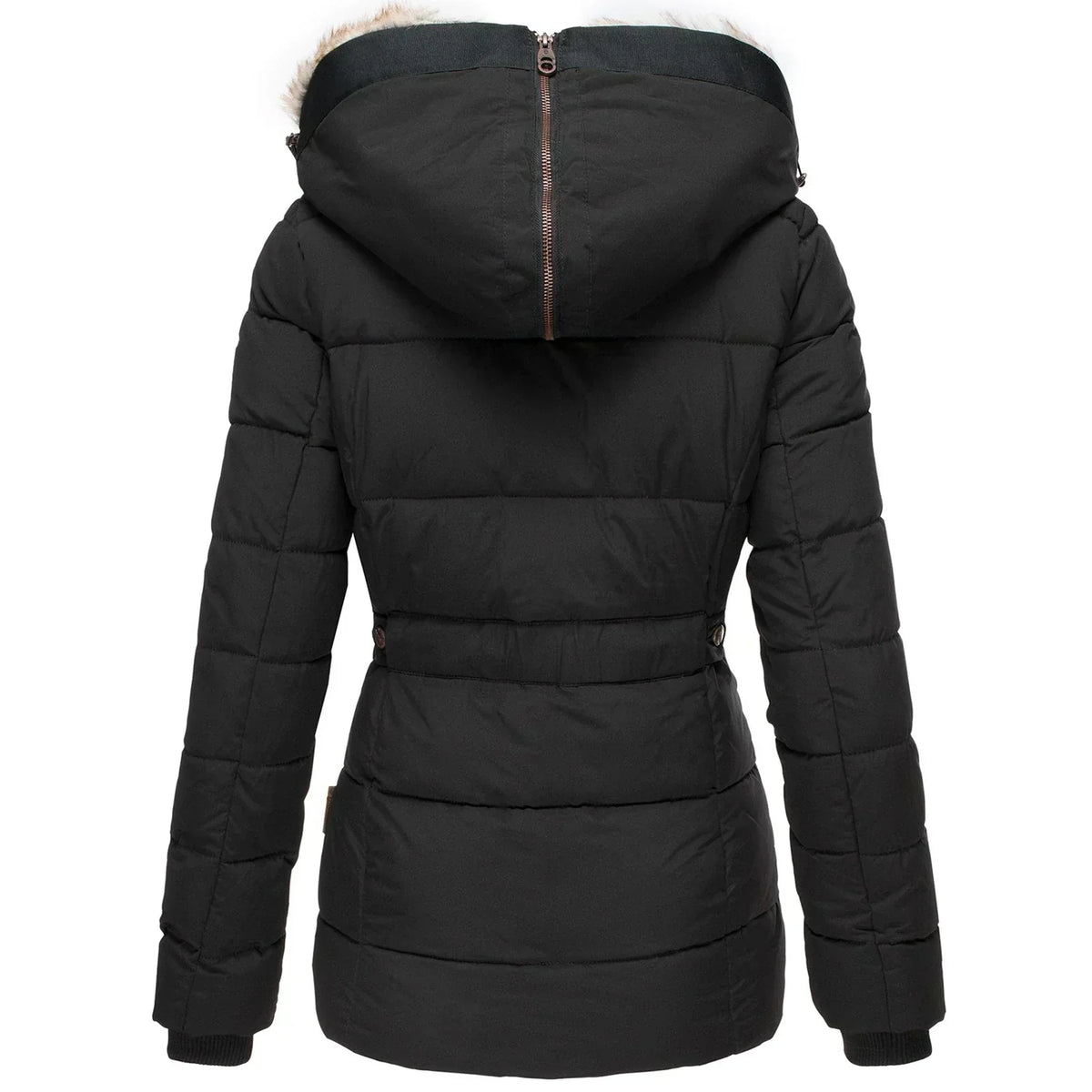 Faux Fur Hooded Zip Front Puffer Jacket