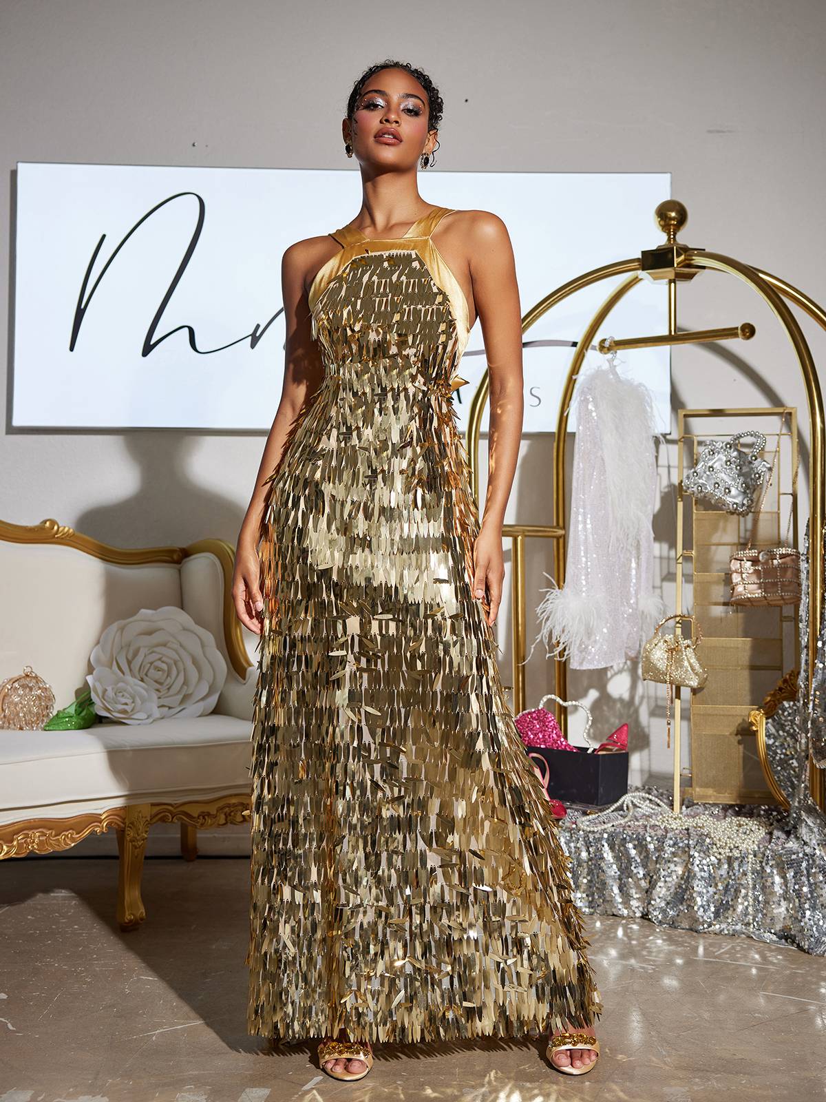 Bow Sequin Maxi Dress - View 4