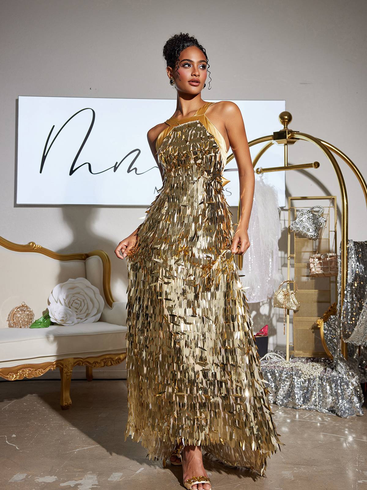 Bow Sequin Maxi Dress - View 3