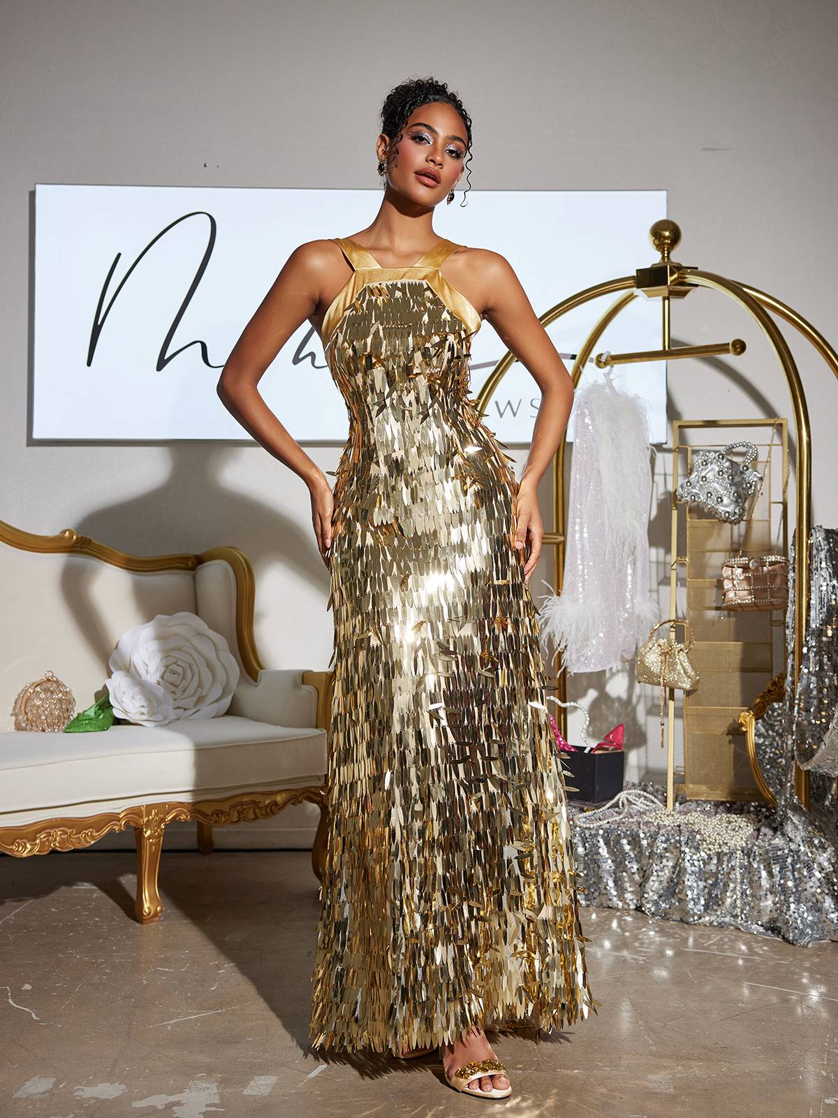 Bow Sequin Maxi Dress