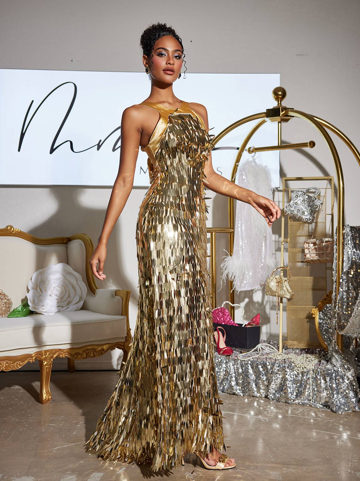 Bow Sequin Maxi Dress - View 6