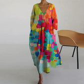 Abstract Print V-Neck Pocket Midi Dress 3