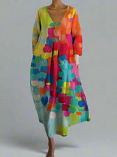 Abstract Print V-Neck Pocket Midi Dress 2