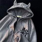 Letter Print Vintage Zipper Hoodie