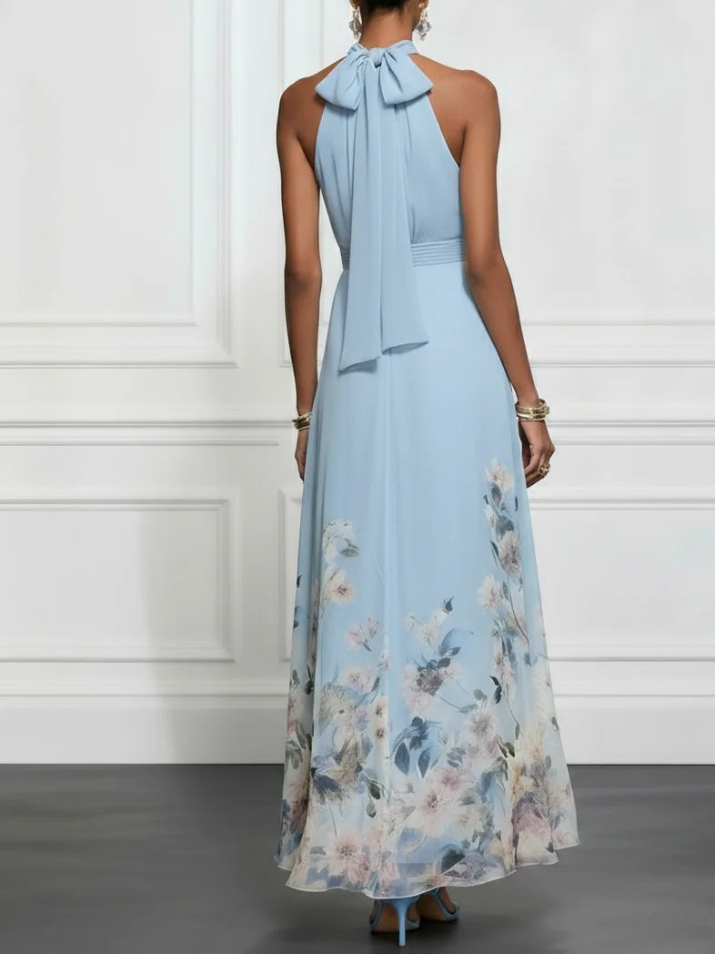 Floral Border Halter Neck Wide Leg Jumpsuit