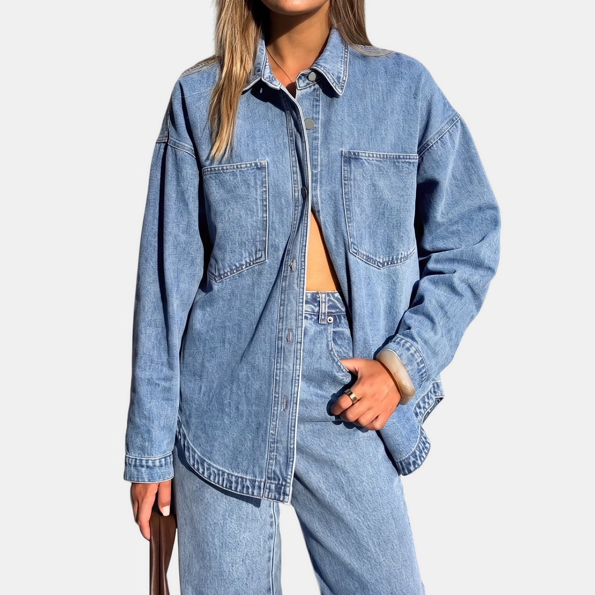 Oversized Chest Pocket Button Front Denim Shirt Jacket