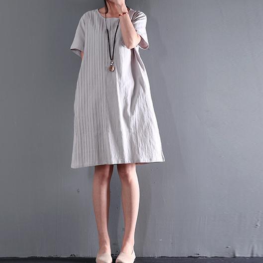 Light gray linen summer shift dress plus size sundress blouse
