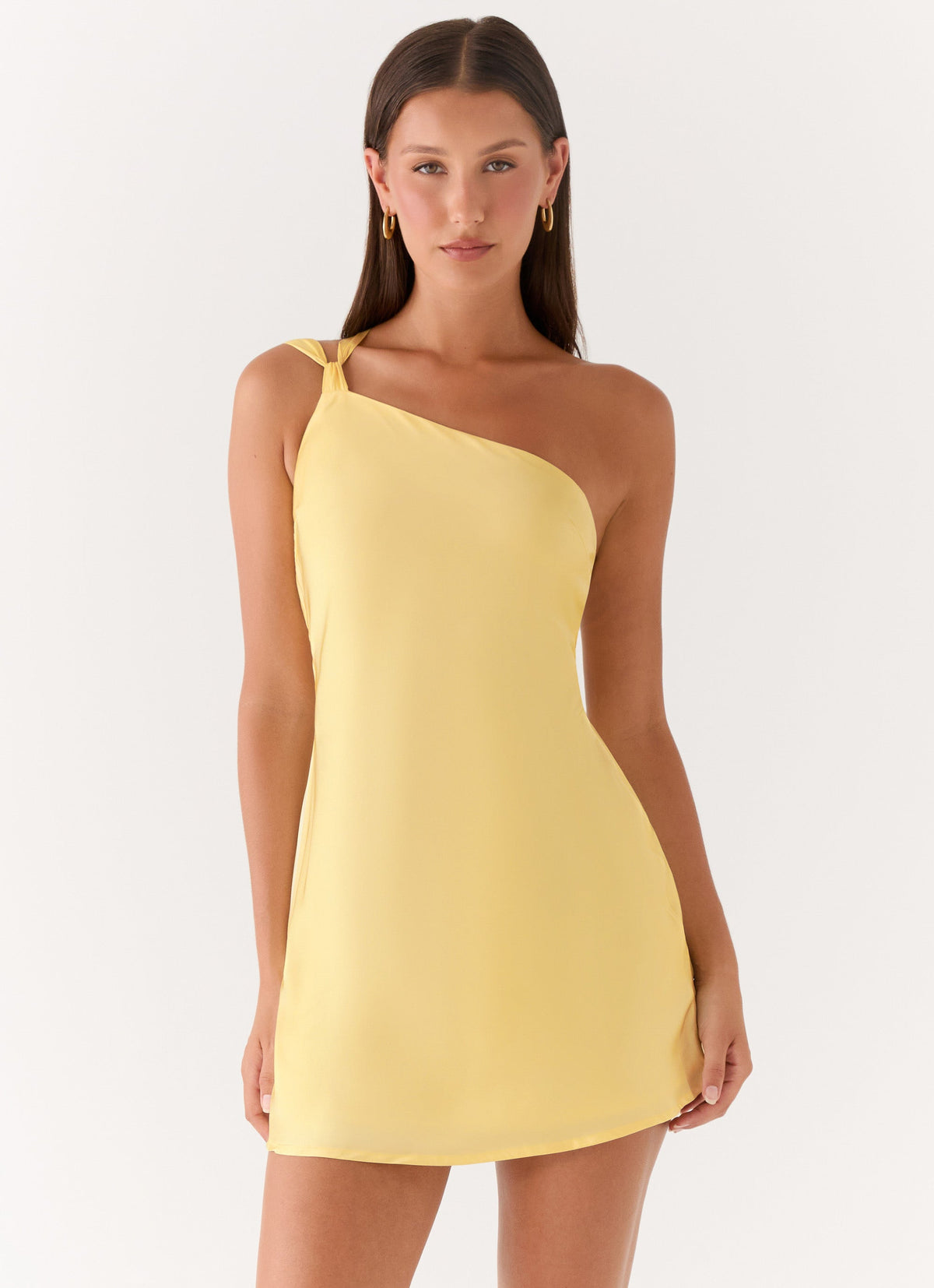 Satin Asymmetric One Shoulder Twist Strap A-Line Mini Dress 4