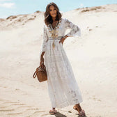 Lace Deep V-Neck Long Sleeve High Split Maxi Dress 4