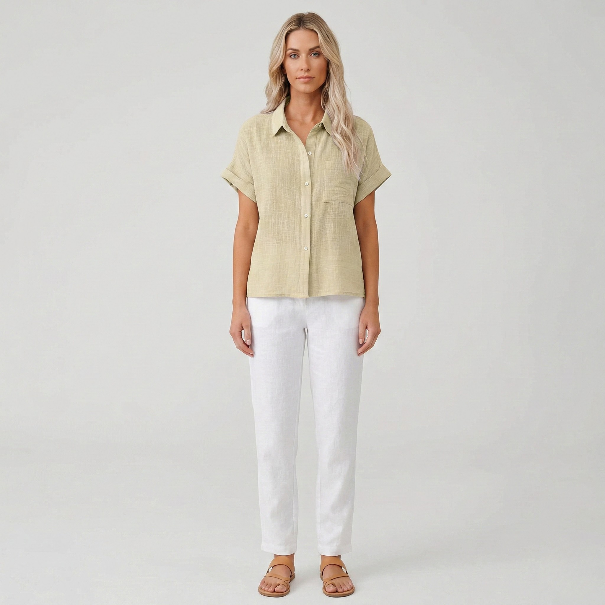 Stylish Lightweight Linen Blouse with Breathable Fabric and Tailored F - Jamota