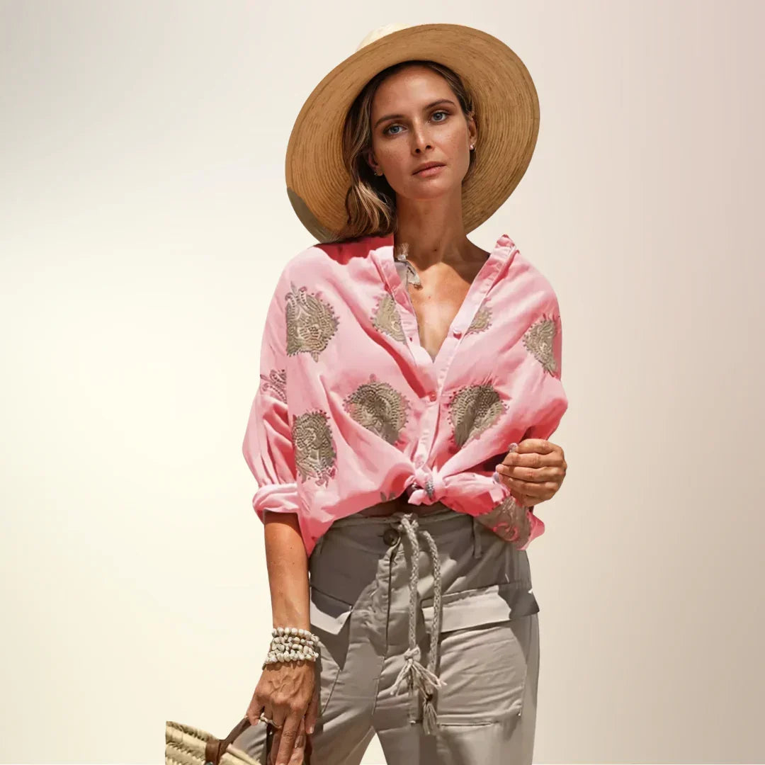 Motif Print Long Sleeve Button Up Shirt
