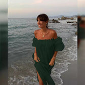 Off Shoulder Puff Sleeve High Split Maxi Dress 4