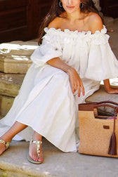 Off Shoulder Puff Sleeve High Split Maxi Dress 13