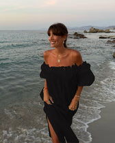 Off Shoulder Puff Sleeve High Split Maxi Dress 20