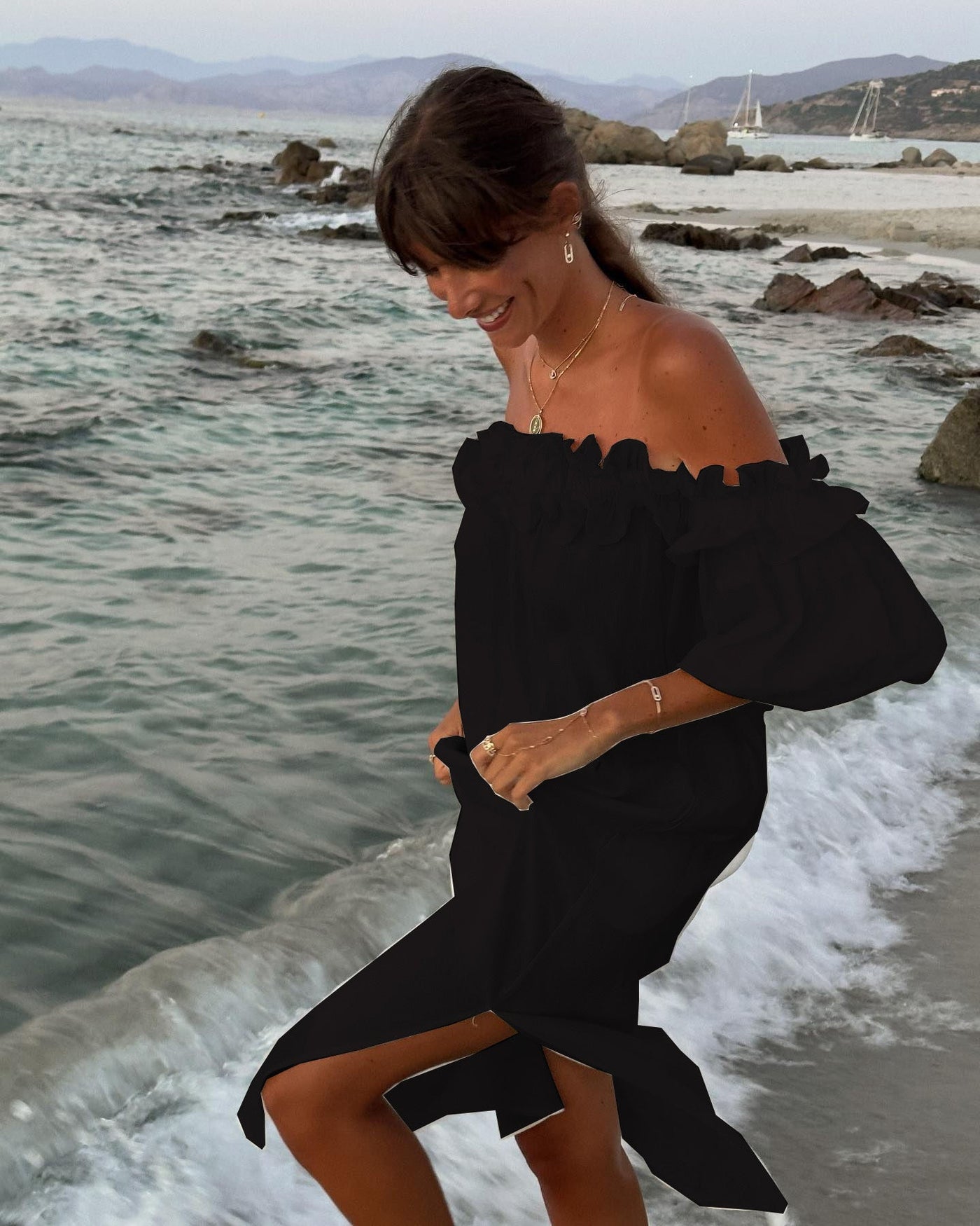 Off Shoulder Puff Sleeve High Split Maxi Dress 21