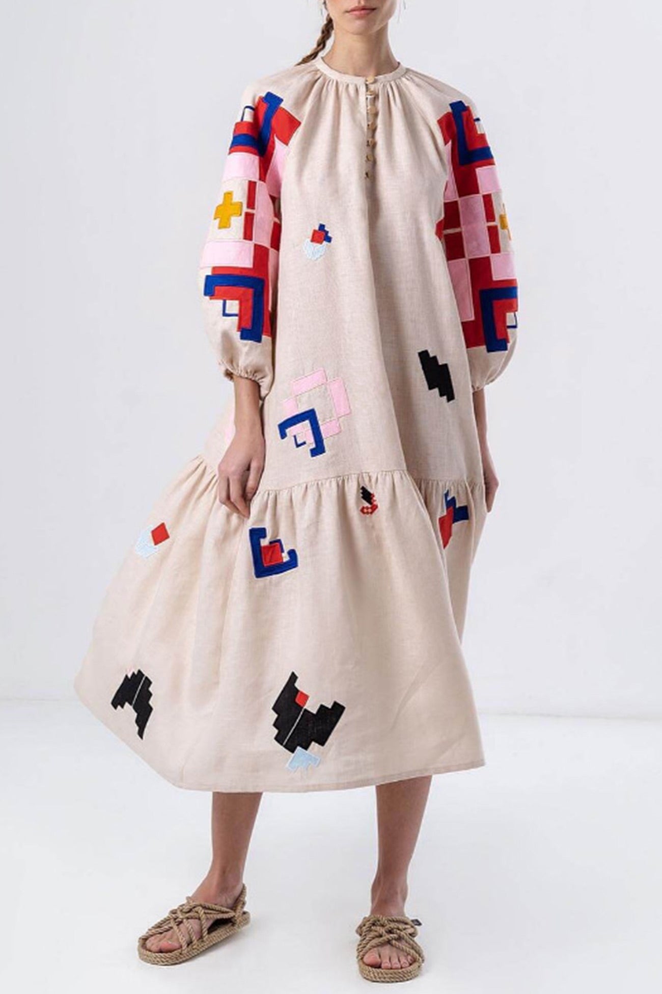Magda Printed Linen Dress Dress with Relaxed Fit and Boutique Fashion Look