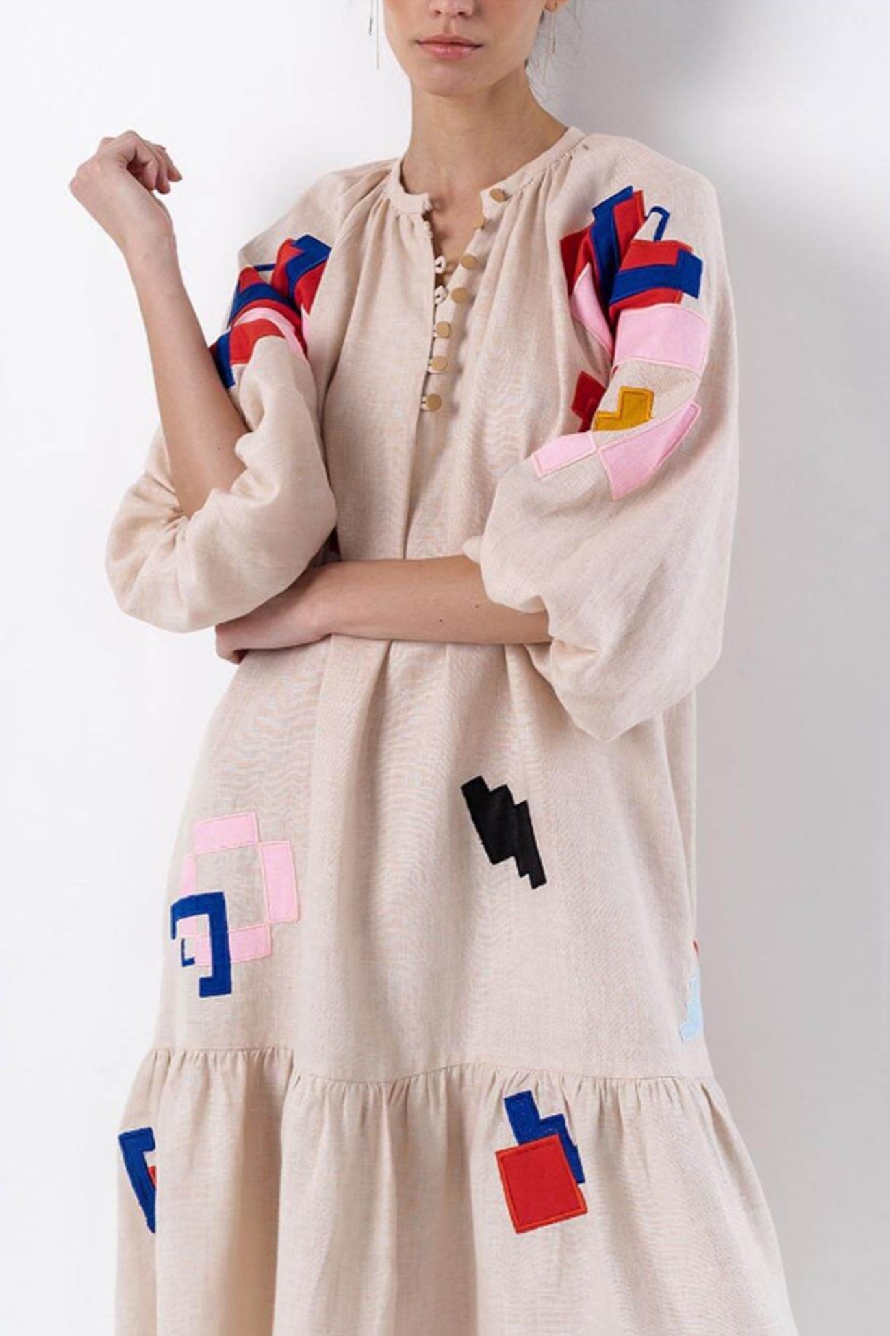 Magda Printed Linen Dress Dress with Relaxed Fit and Boutique Fashion Look