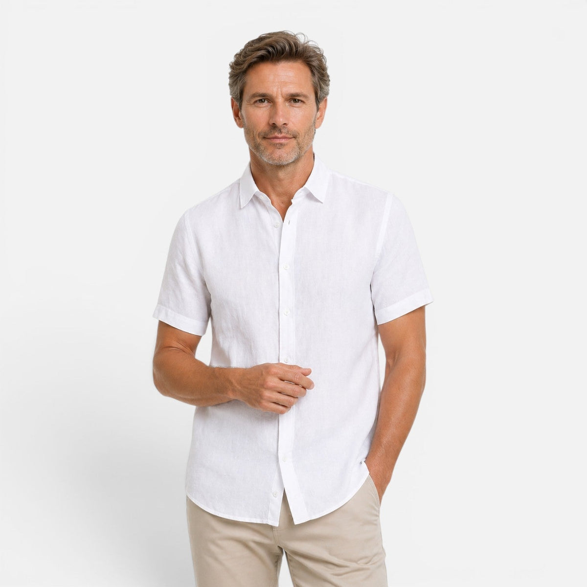 Men's Linen Short Sleeve Shirt Casual Summer Button Up