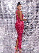 Liora Sequin Crystal Maxi Dress In Hot Pink 5